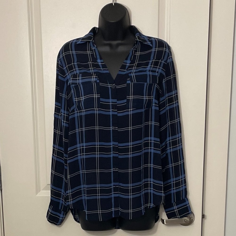 New York & Company Blue Plaid Blouse